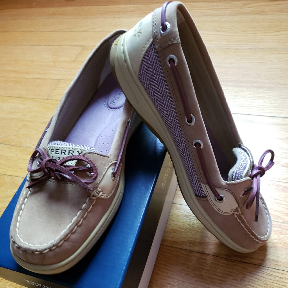 Sperry Angelfish Greige/Purple Boat Shoes